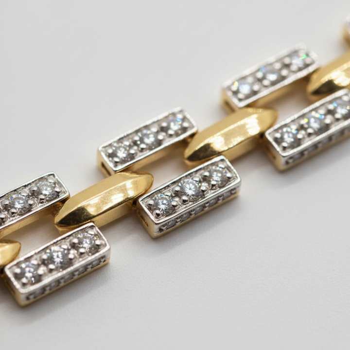 Rectangle Bar Link Diamond Bracelet Closeup