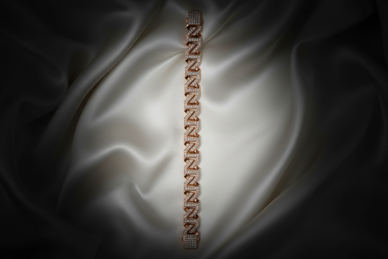 Rose Gold Z-Link Bracelet on Satin