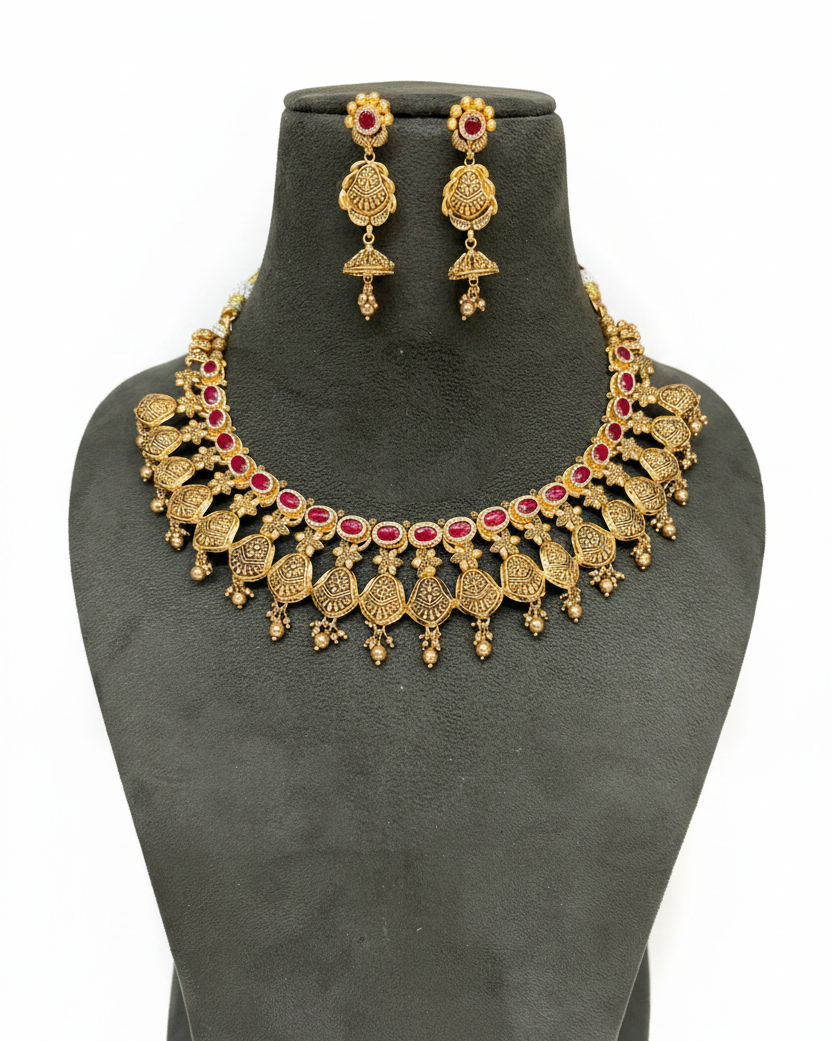 Ruby Guttapusalu Choker Set on Velvet Bust