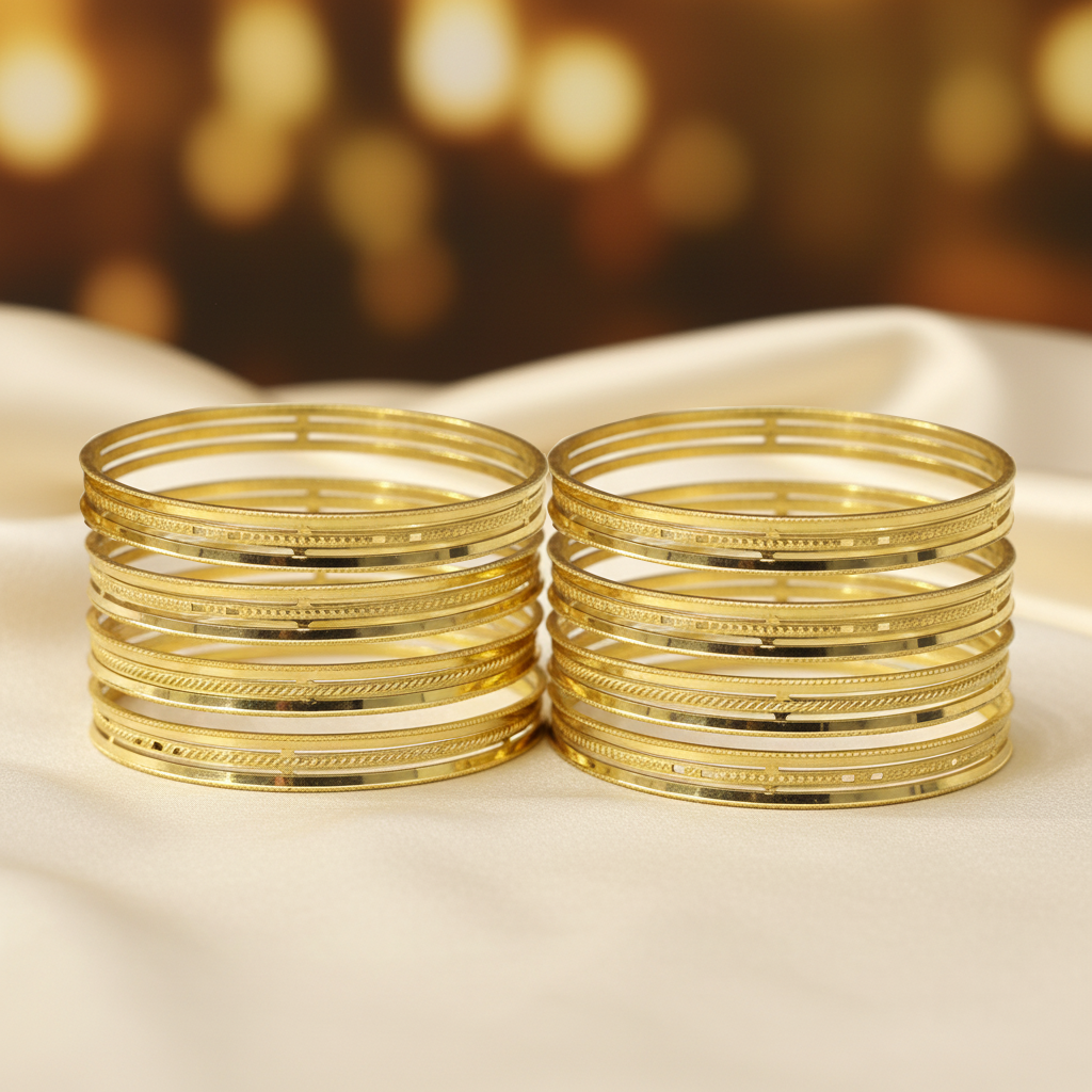 22Kt Gold Bangles | Rope Texture & Rectangular Cutout Design | Set of 4