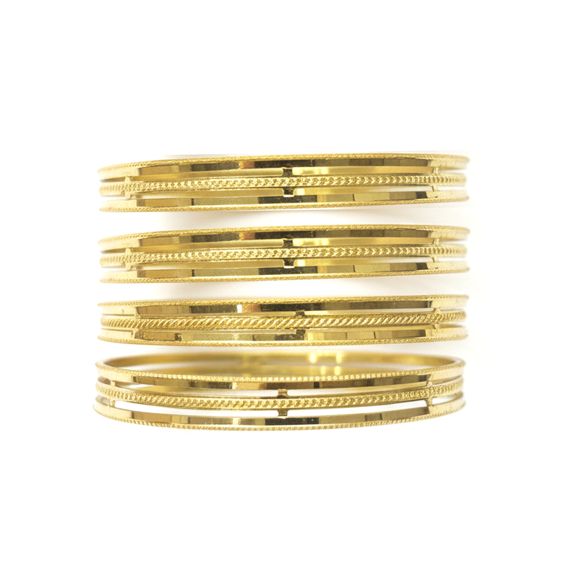 22Kt Gold Bangles | Rope Texture & Rectangular Cutout Design | Set of 4
