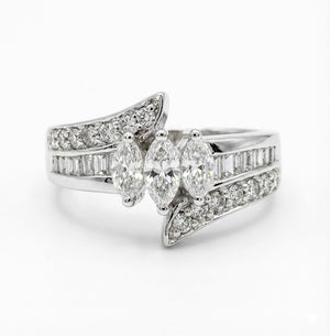 Triple Marquise Diamond Bypass Ring | Savya Jewels | 18Kt 14-kt-gold