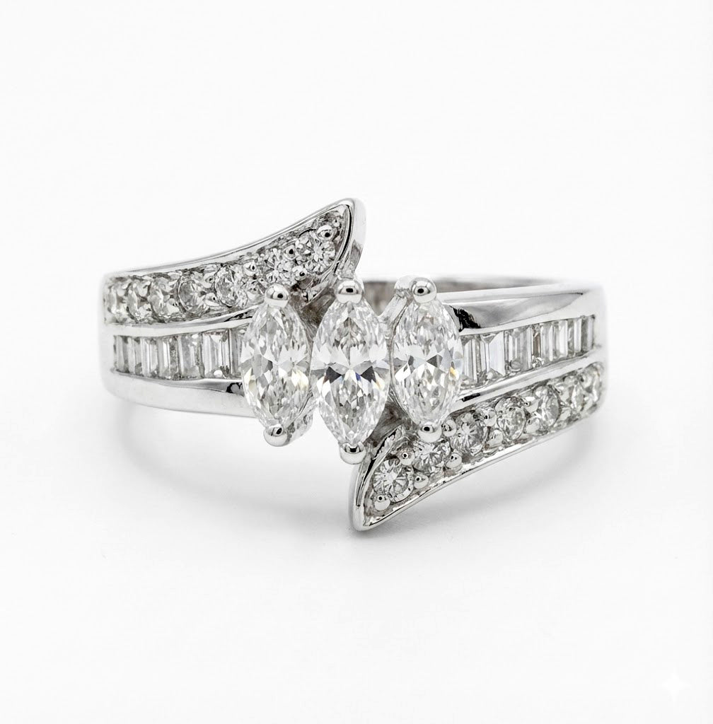 Triple Marquise Diamond Bypass Ring | Savya Jewels | 18Kt 14-kt-gold