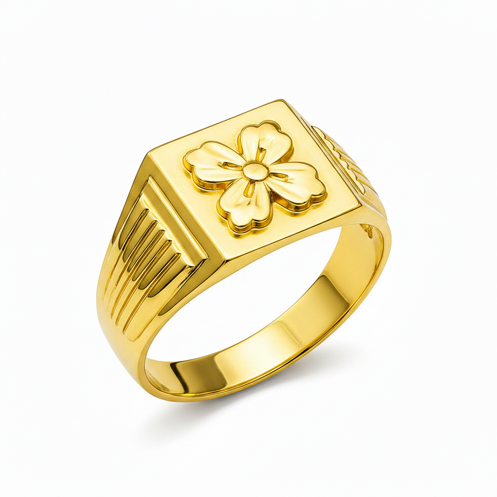 White Background - Gents Flower Signet Ring