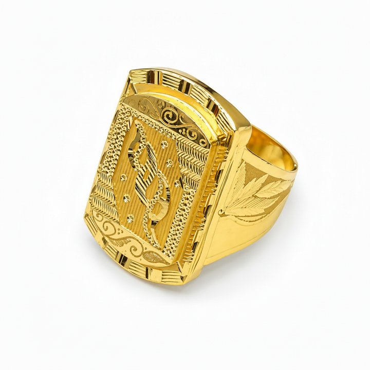 White Background - Gents Trapezoid Floral Ring